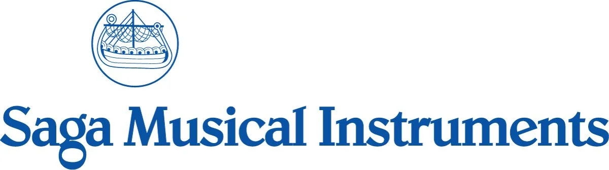 Logo of Saga Musical Instruments featuring a ship inside a circular emblem with the text "Saga Musical Instruments" below.