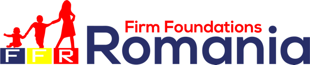 Logo for Firm Foundations Romania featuring stylized red and blue figures holding hands and the text 'Firm Foundations Romania' with colored blocks labeled F, F, R