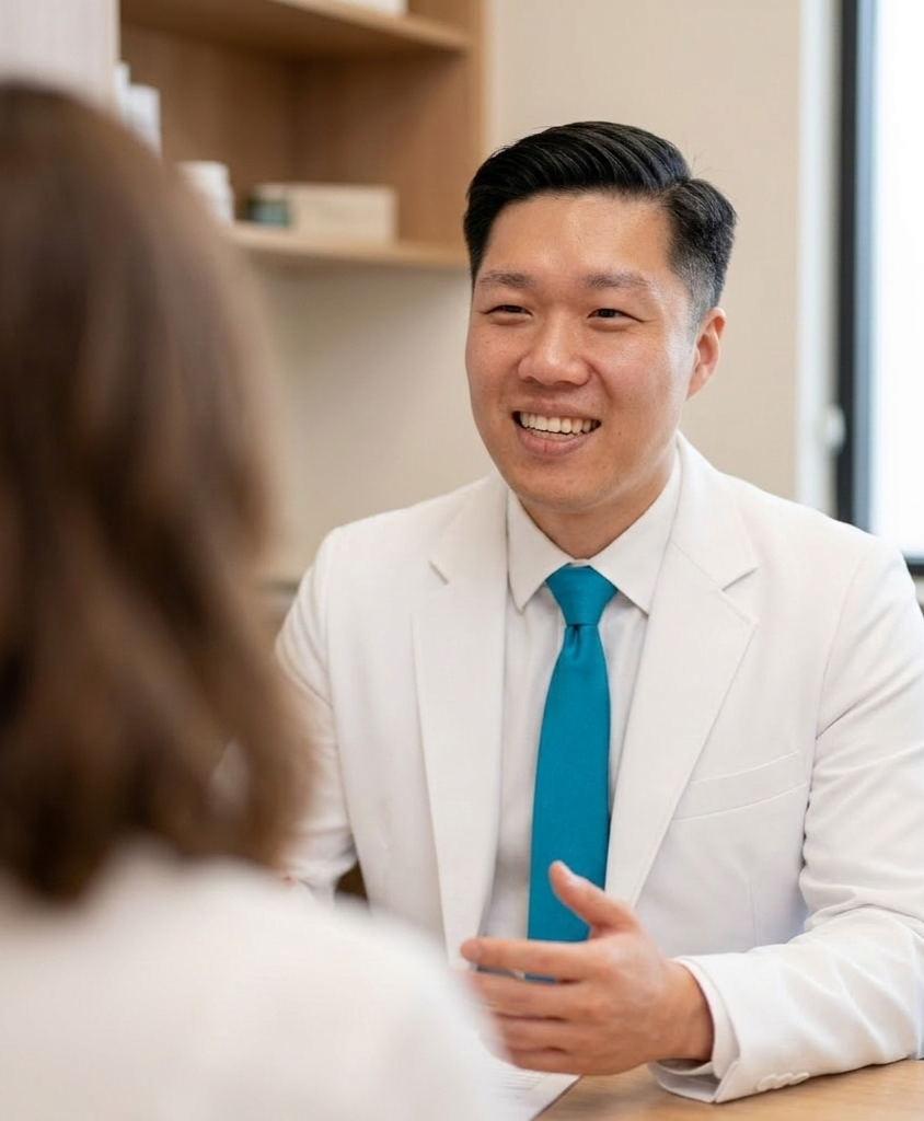 Dr. Joey Kim, expert Rheumatologist, interacting with patient.