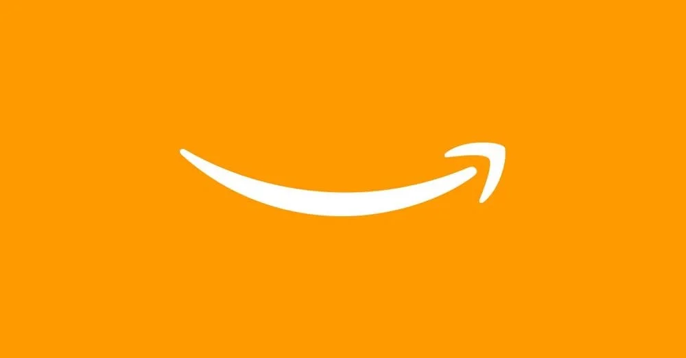 The Amazon logo with a white arrow on an orange background.