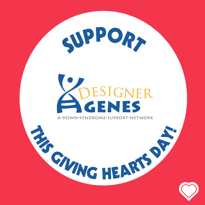 Support Designer Genes, a Down syndrome support network, promoting Hearts Day.