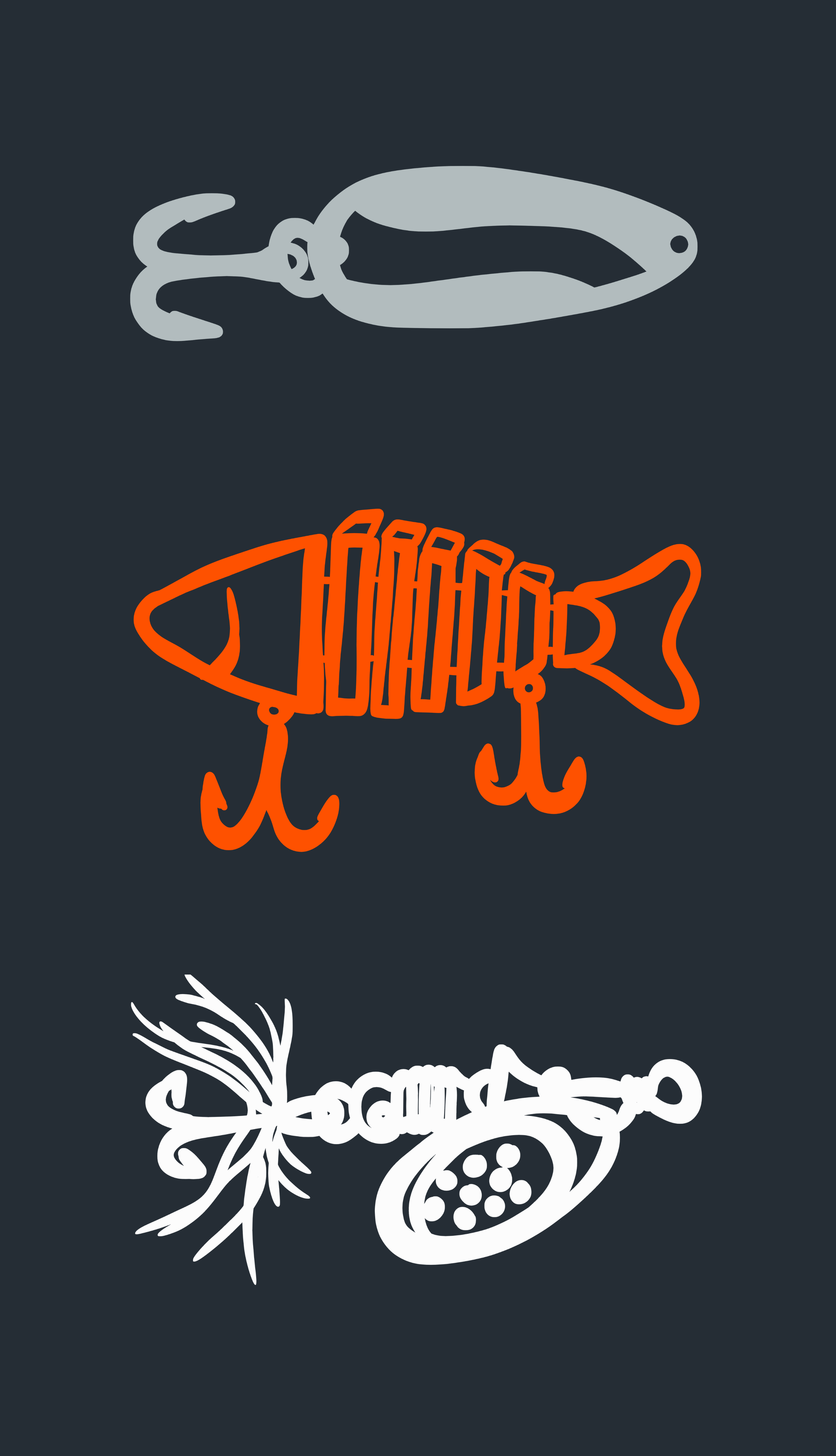 Minimal fishing-inspired illustrations and outdoor graphics used in Dilly Dahle Custom Rods branding.