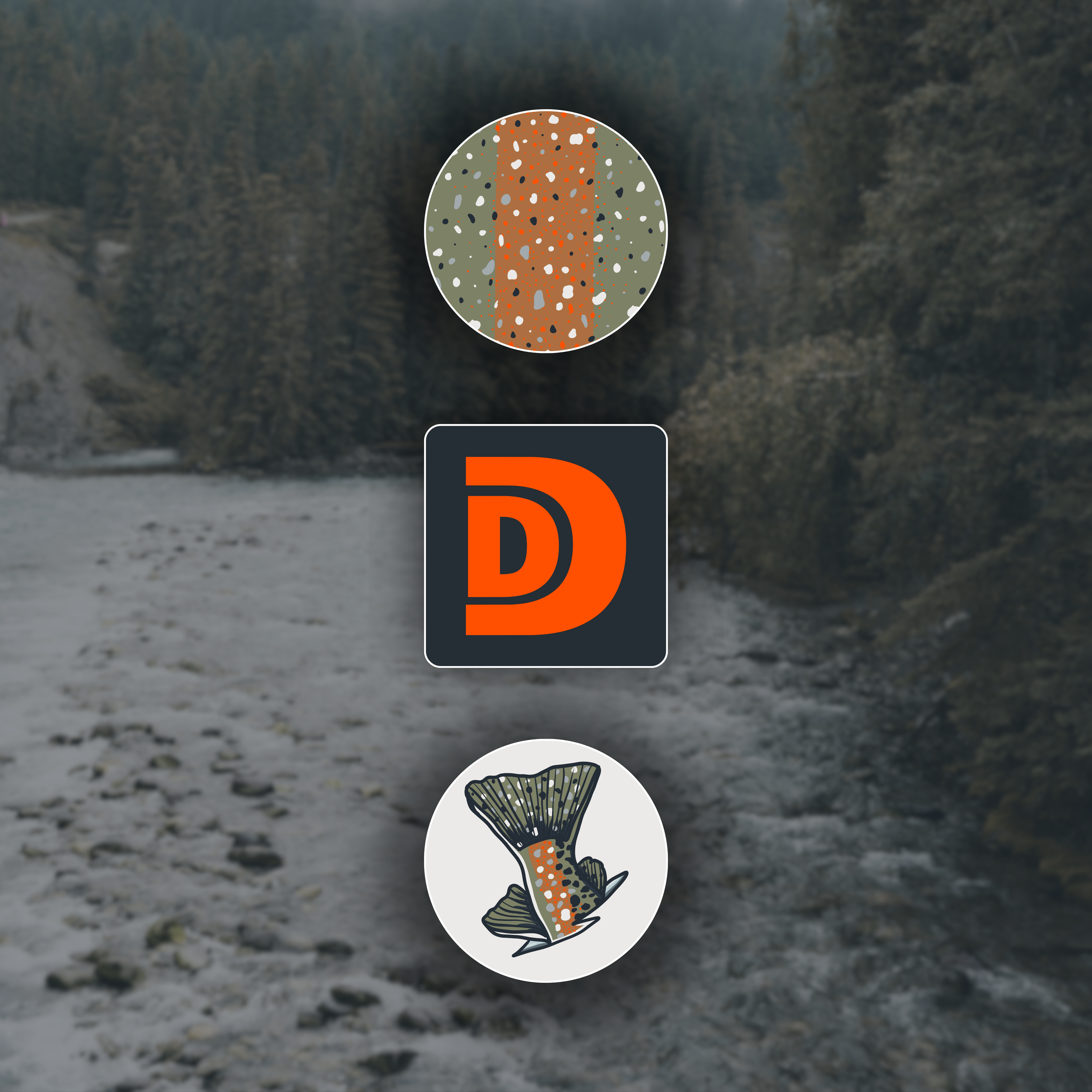 Outdoor-inspired logo icons and branding graphics created for Dilly Dahle Custom Rods.