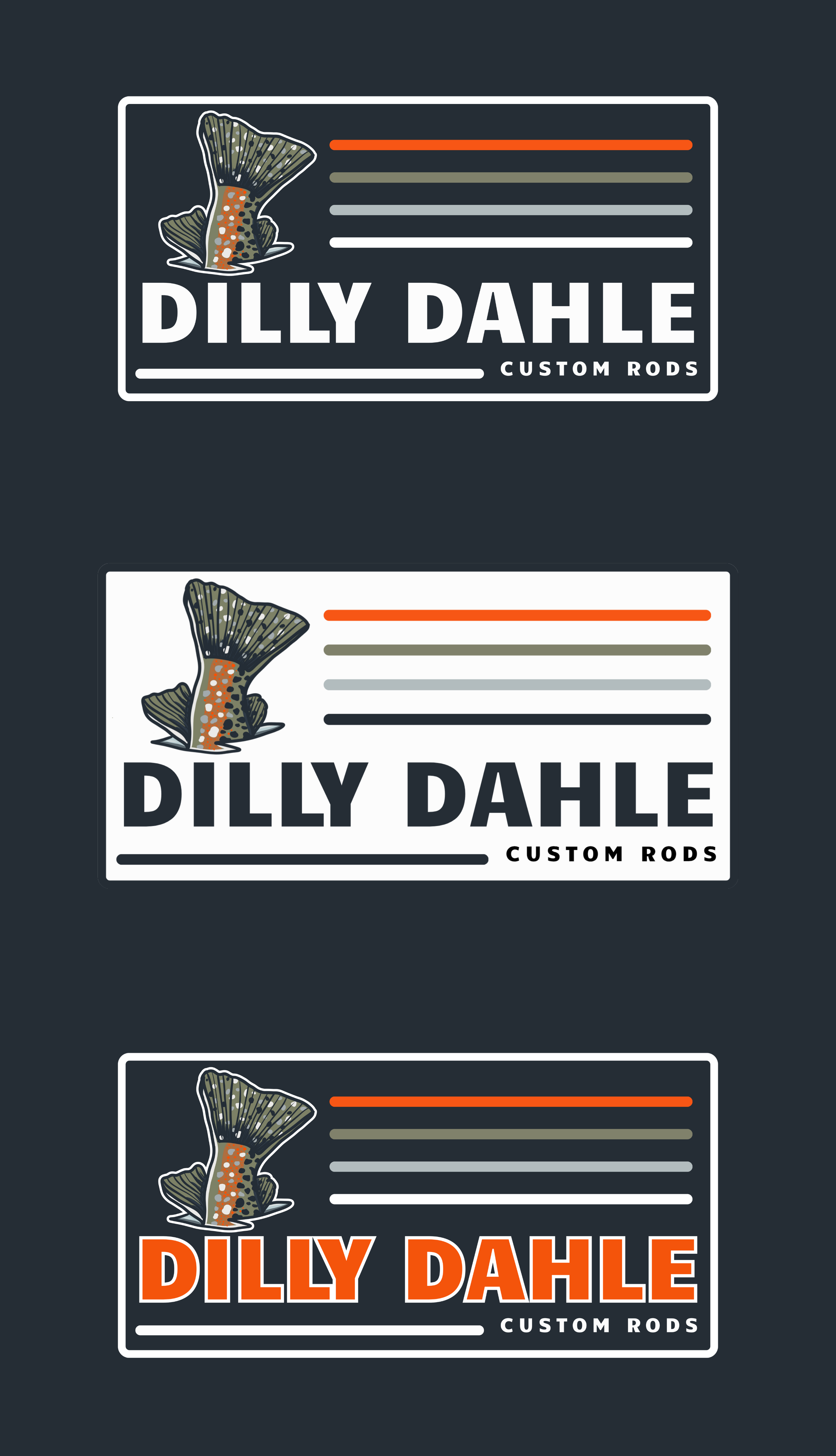 Primary and alternate logo concepts created for Dilly Dahle Custom Rods branding.