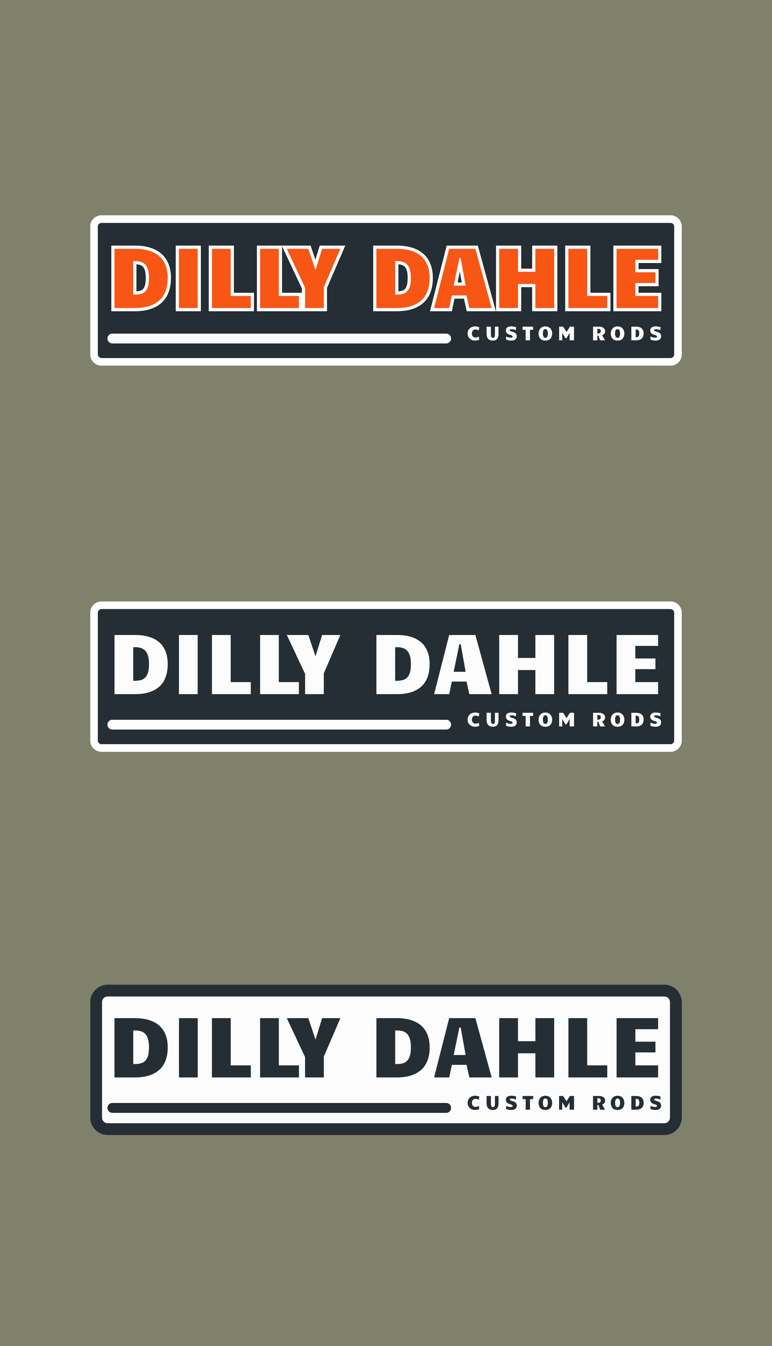 Logo variations and brand identity concepts for Dilly Dahle Custom Rods.