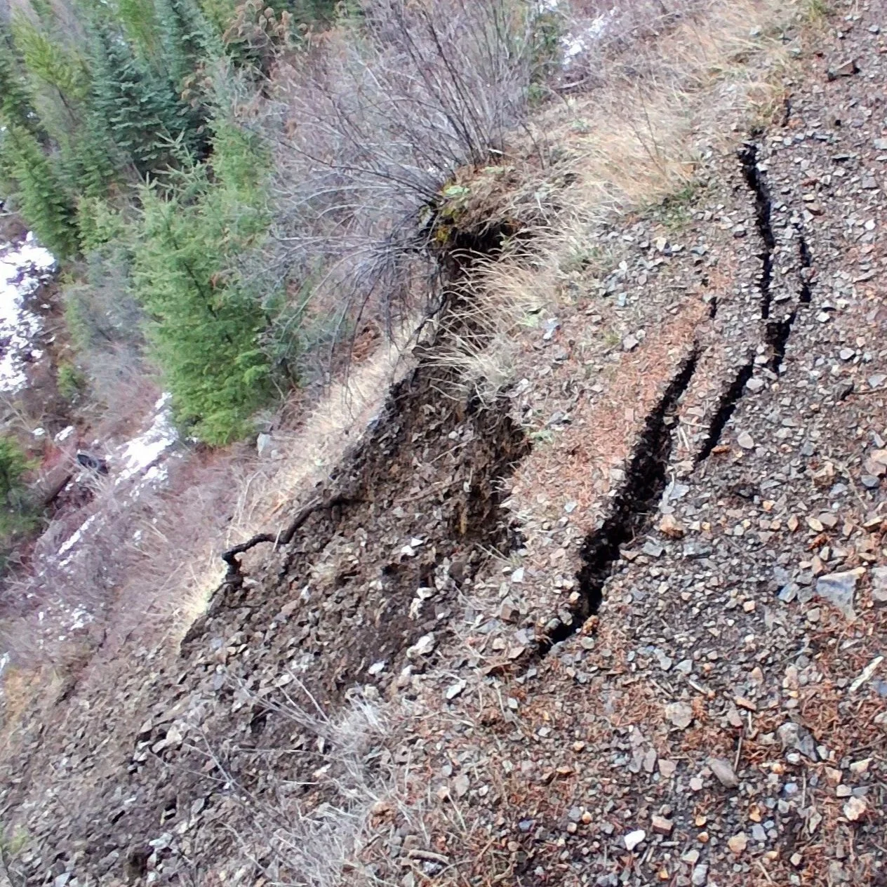Trail sluffing down toward the creek