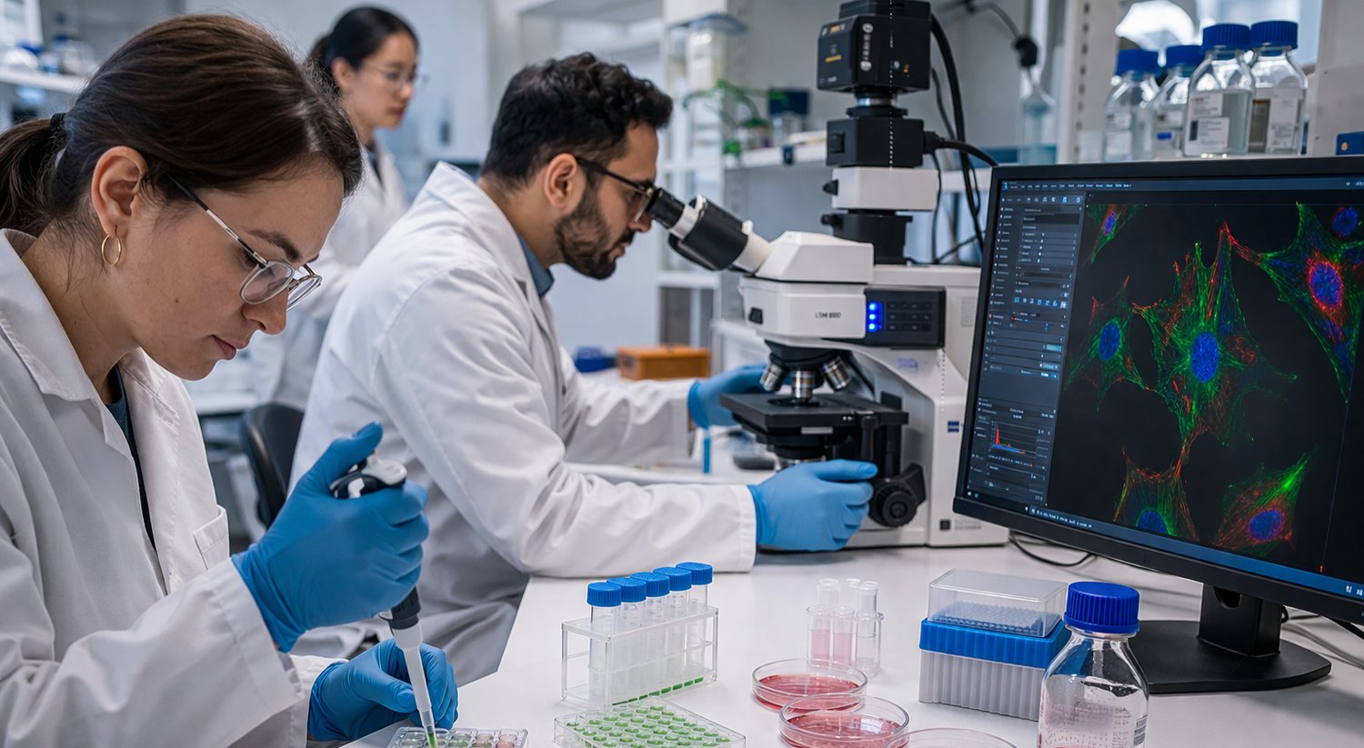 Confocal fluorescence imaging of cellular structures