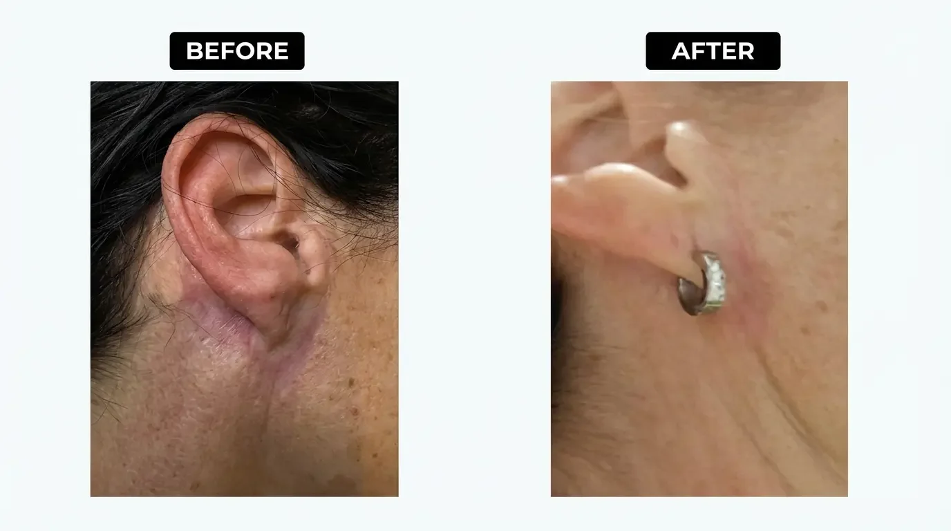 Before and After results. Healthy glowing skin after post-procedure recovery for laser