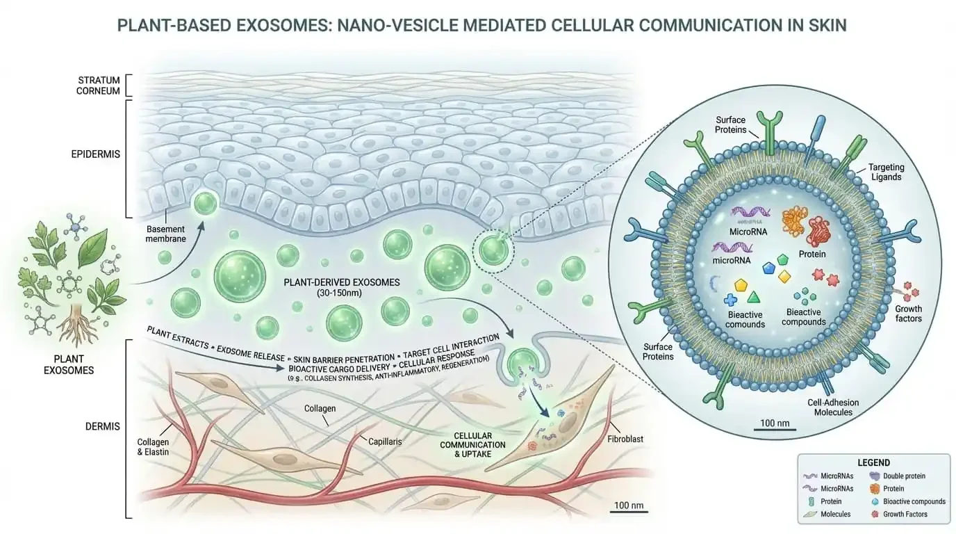 Plant exosomes in skincare representing the next frontier in skin recovery science and cellular communication.