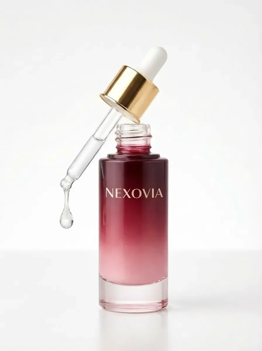 Nexovia Skin Serum dropper showing bio-intelligent formula texture