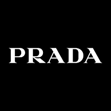 Prada logo in white text on a black background