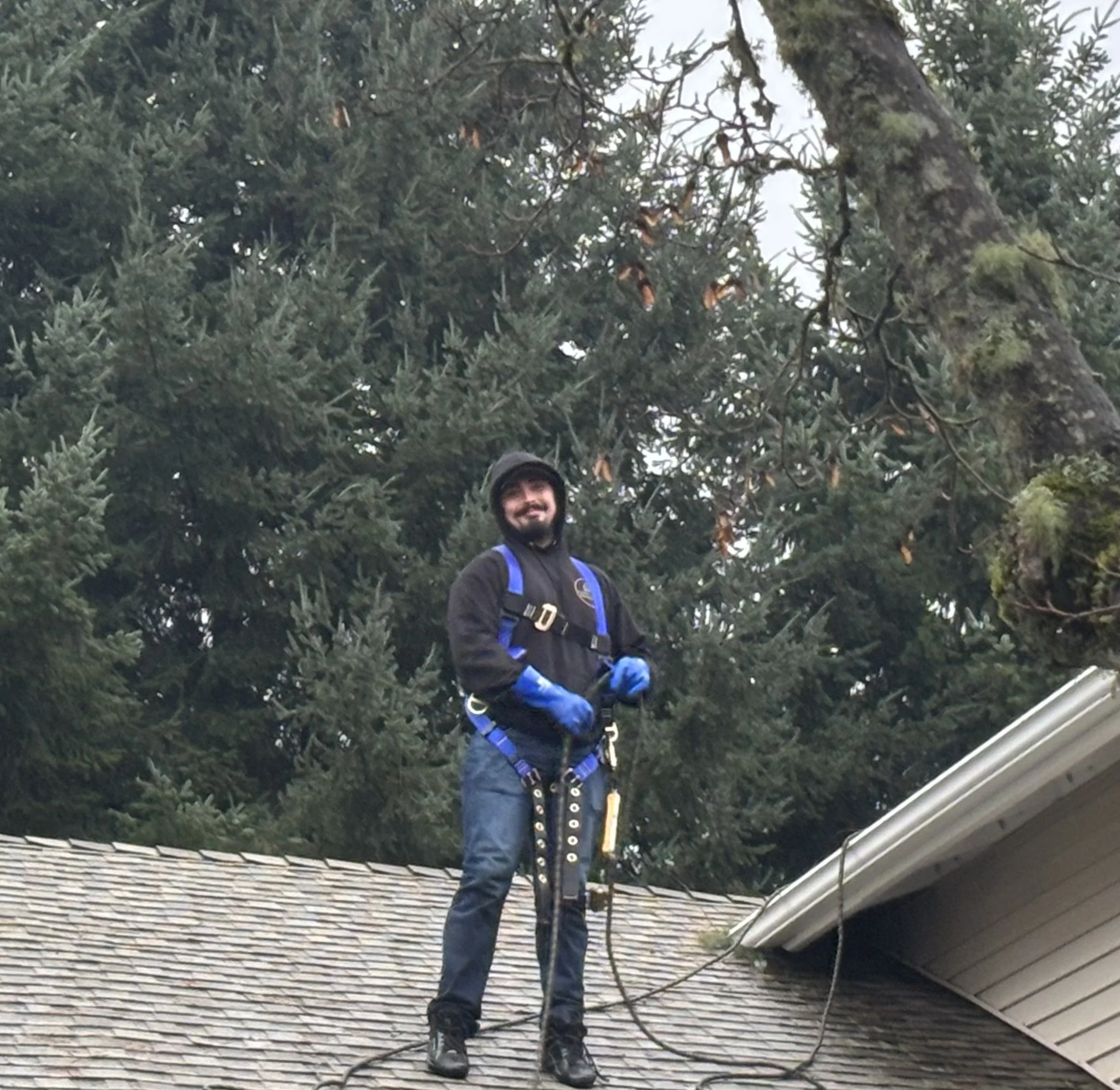 Sky’s Crew performing residential roof maintenance on a Western Washington home.