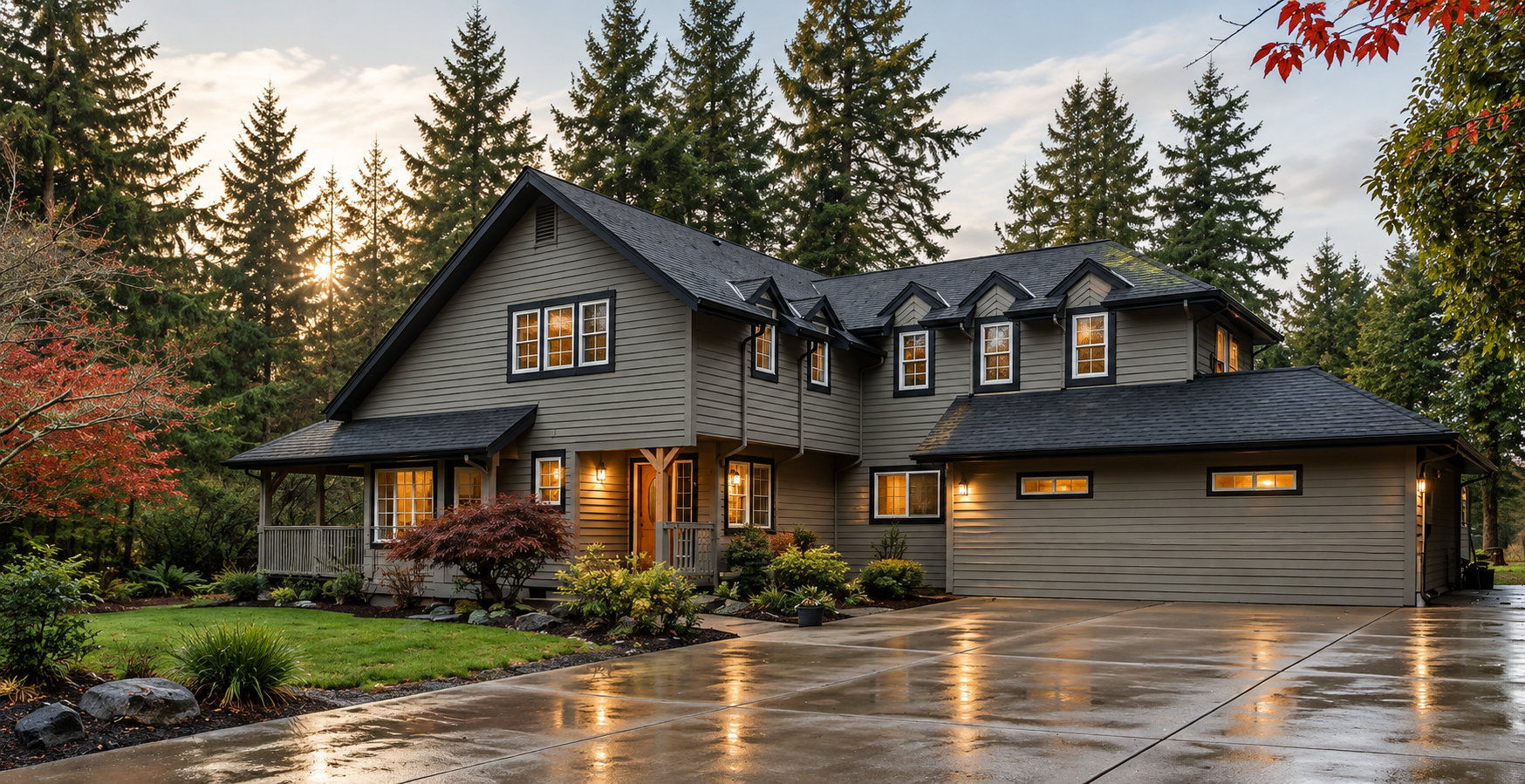 Pacific Northwest home representing Sky’s Crew exterior maintenance, insulation, and property services.