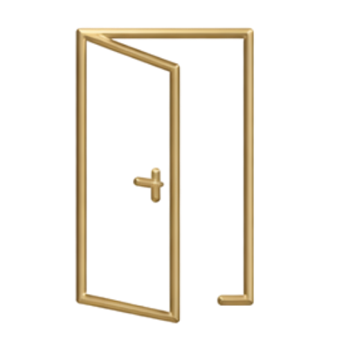 An open door with a red background.