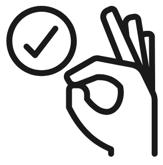 Hand making an OK gesture with a checkmark icon in the background.