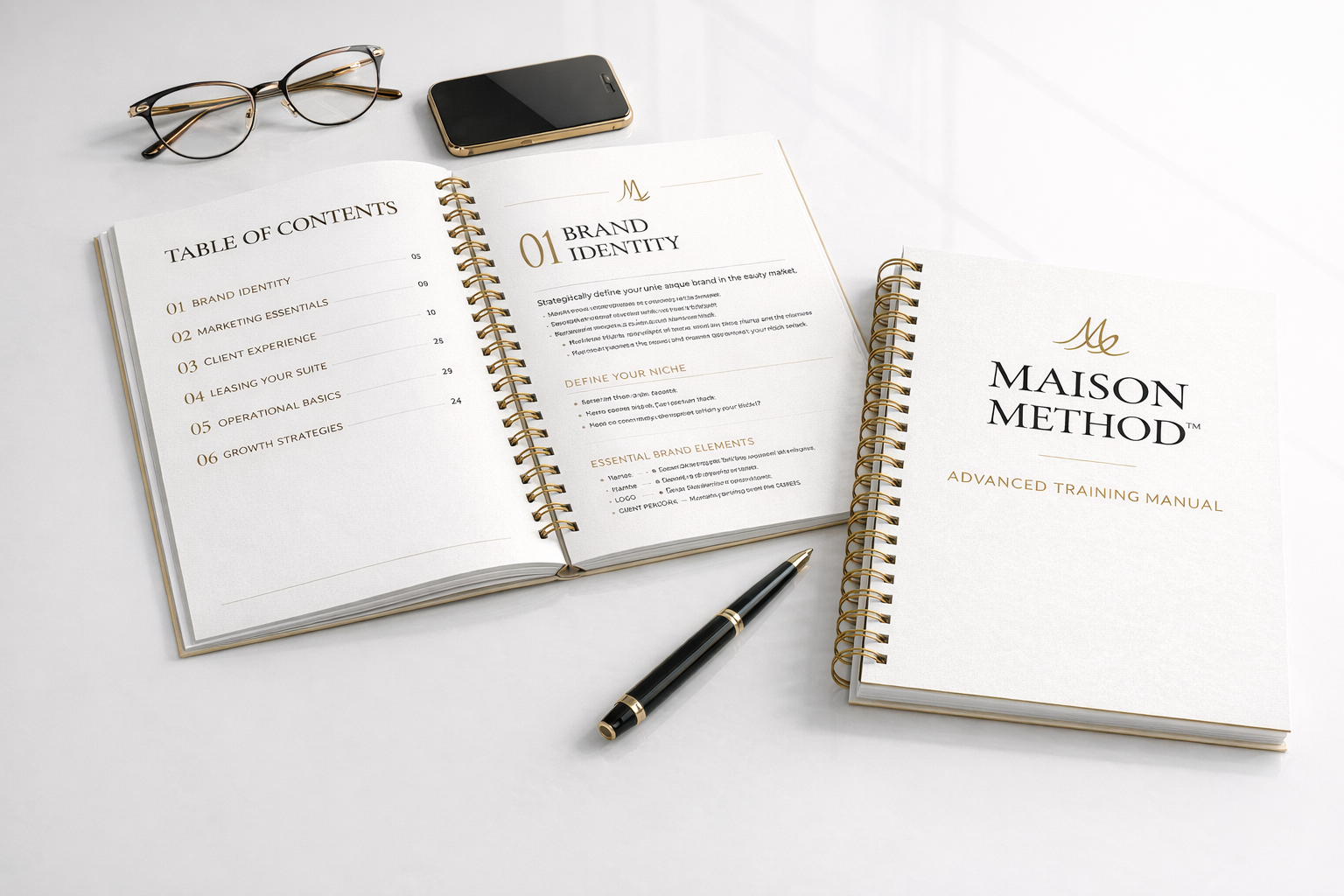 Maison Method training materials developed for independent beauty professionals at Maison de Mode Salon Suites.