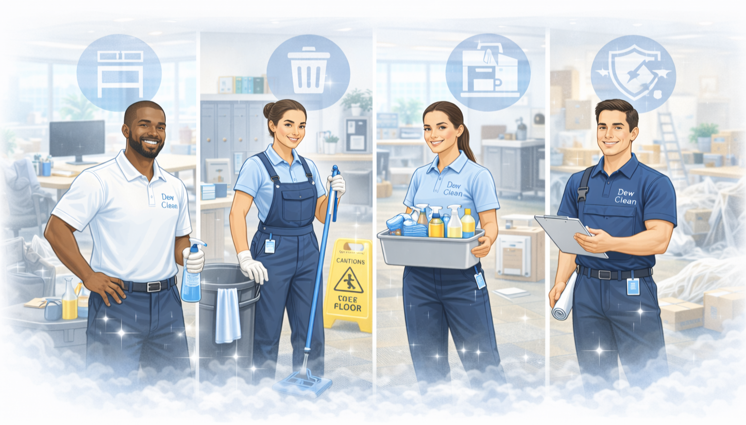 Commercial cleaning professionals prepared for office cleaning services