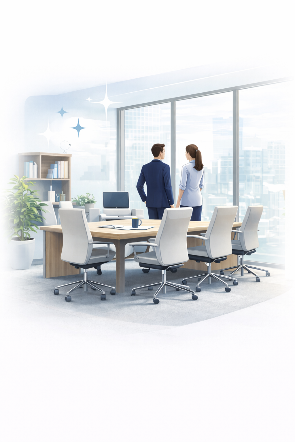 Clean and organized office conference room after professional cleaning