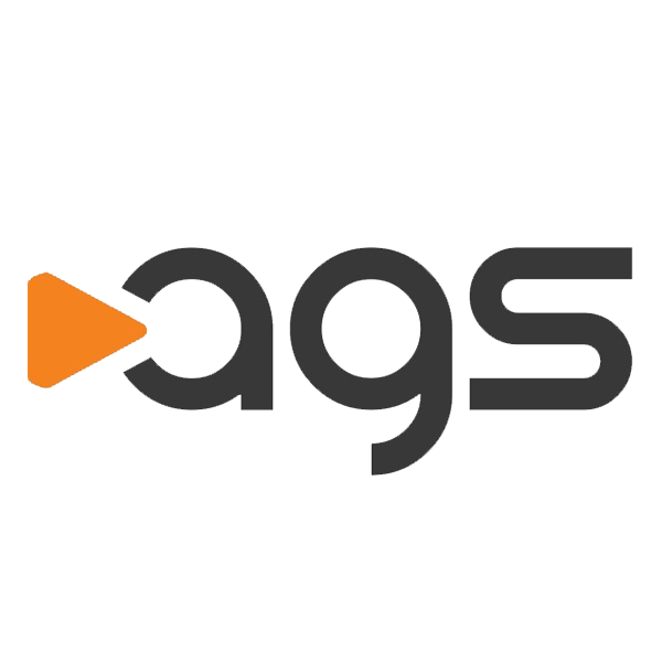 The image features a stylized logo with an orange triangular play button pointing to the right, followed by lowercase gray letters 'ags'.
