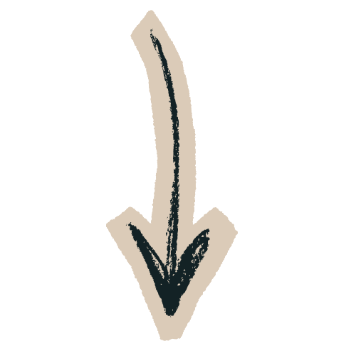 A black arrow pointing downward with a beige outline.