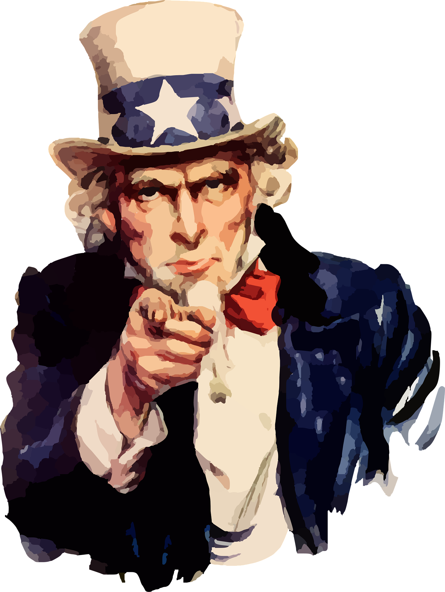 Illustration of Uncle Sam in a suit, pointing forward, wearing a tall hat with a star, and a red bow tie.