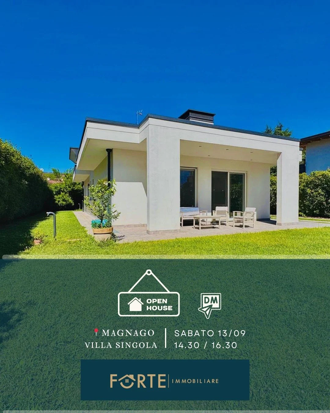 Villa singola moderna in classe A, tutta su un livello con living open-space e ampie vetrate su giardino. Suite padronale con cabina armadio e bagno, seconda camera e secondo bagno. Taverna, terzo bagno, box doppio e fotovoltaico. Finiture di pregio 