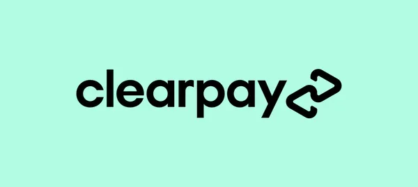 Clearpay logo with text 'clearpay' and a chain link icon on a light mint green background.