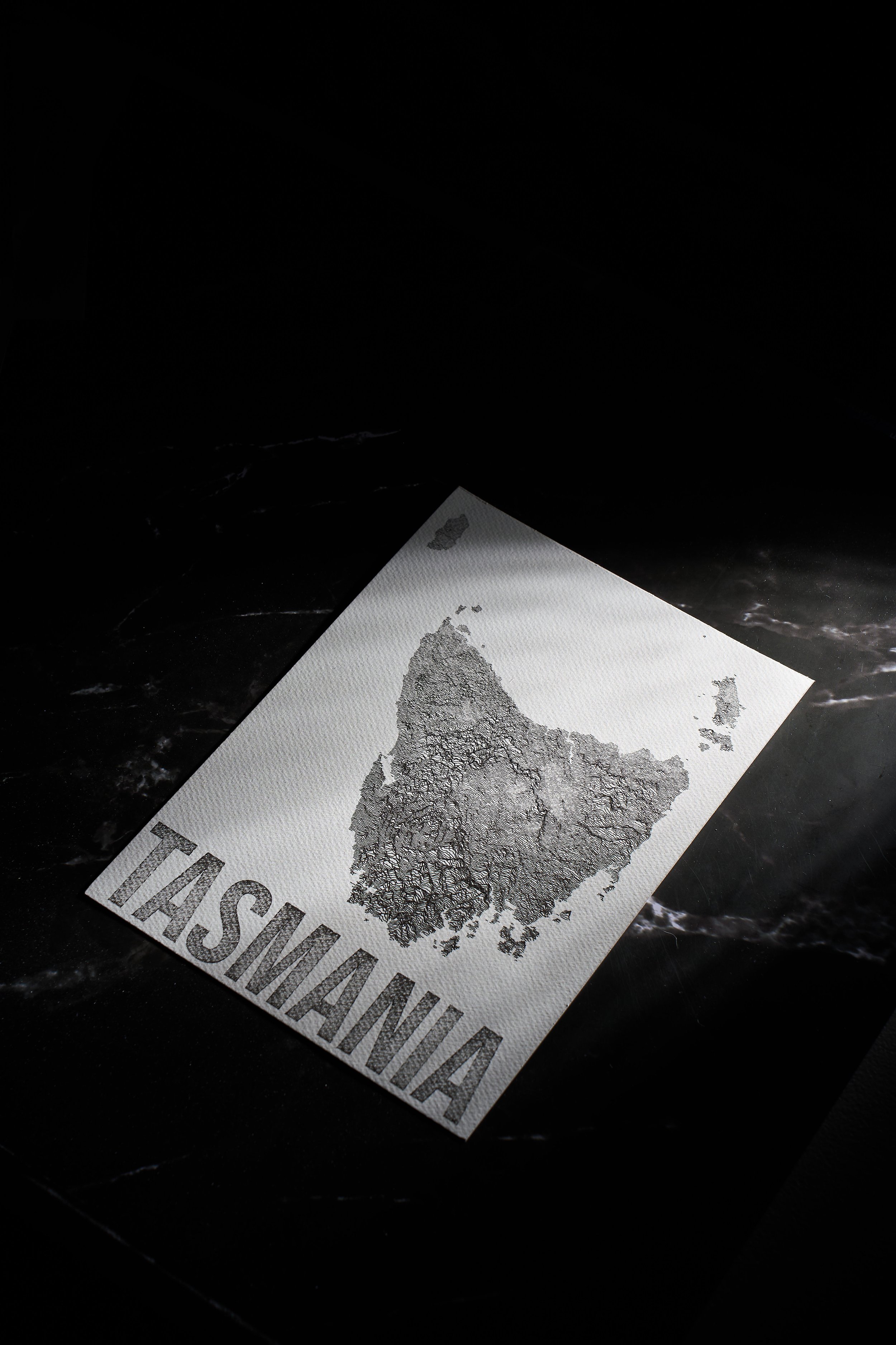 Tasmanian field lines piece of art, an art work too the Tasmanian state made up of topographical lines