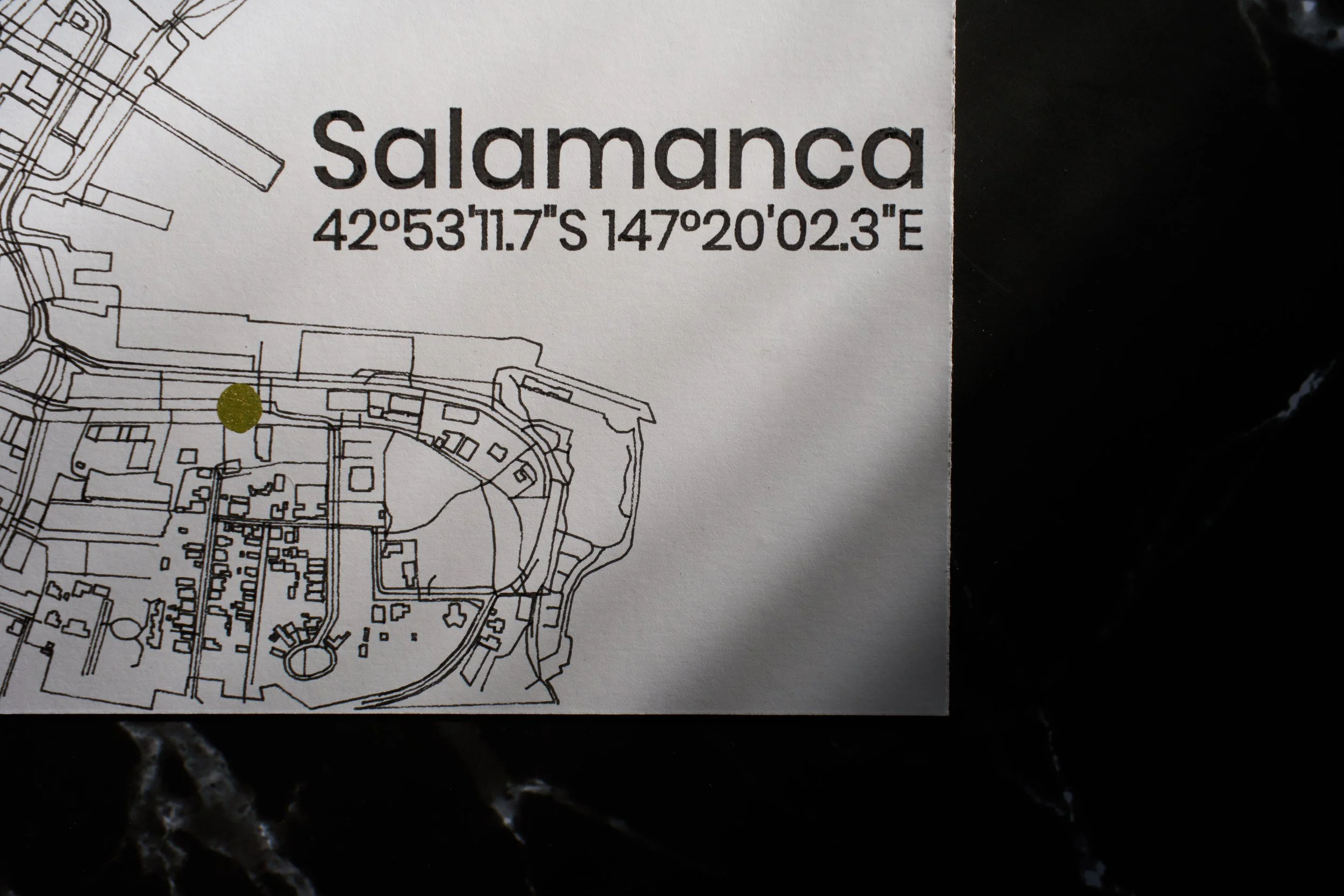 Map of Salamanca with coordinates 42°53'11.7"S 147°20'02.3"E. A gold map marker on Peacock theatre Salamanca Hobart