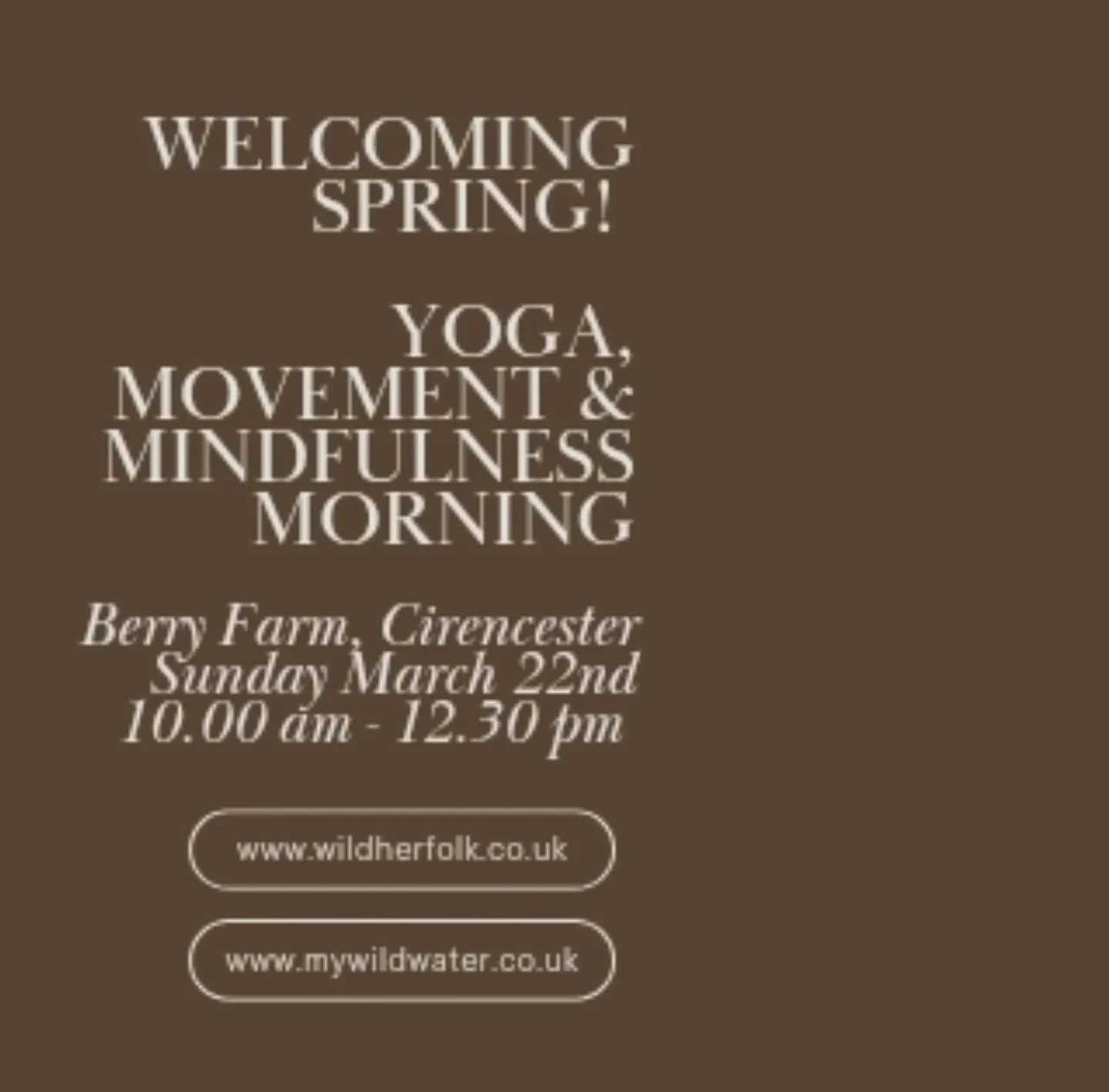 Meditation and Yoga Spring Offering ✨🙏🏼

Come join us at the most beautiful converted barn venue - @berryfarmwellness , in Cirencester, Cotswolds for a&nbsp;morning workshop of yoga, mindfulness &amp; meditation.&nbsp;✨

Date &amp; Time: March 22, 