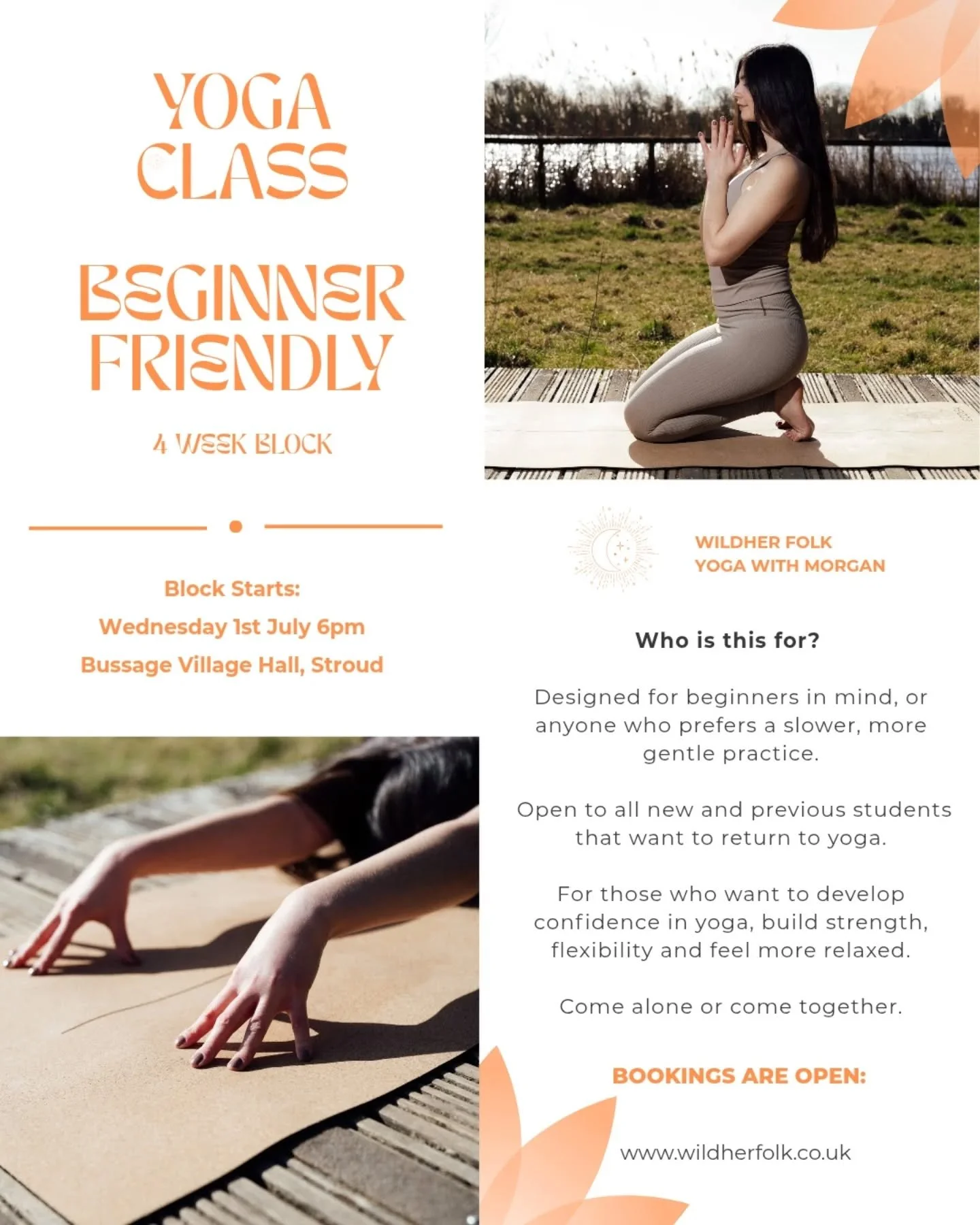 Next Beginner friendly Yoga Block Starts in July ☀️

Space to connect to our body, our breath, developing our practice and confidence in moving between asanas (postures).

Bookings via www.wildherfolk.co.uk ☀️