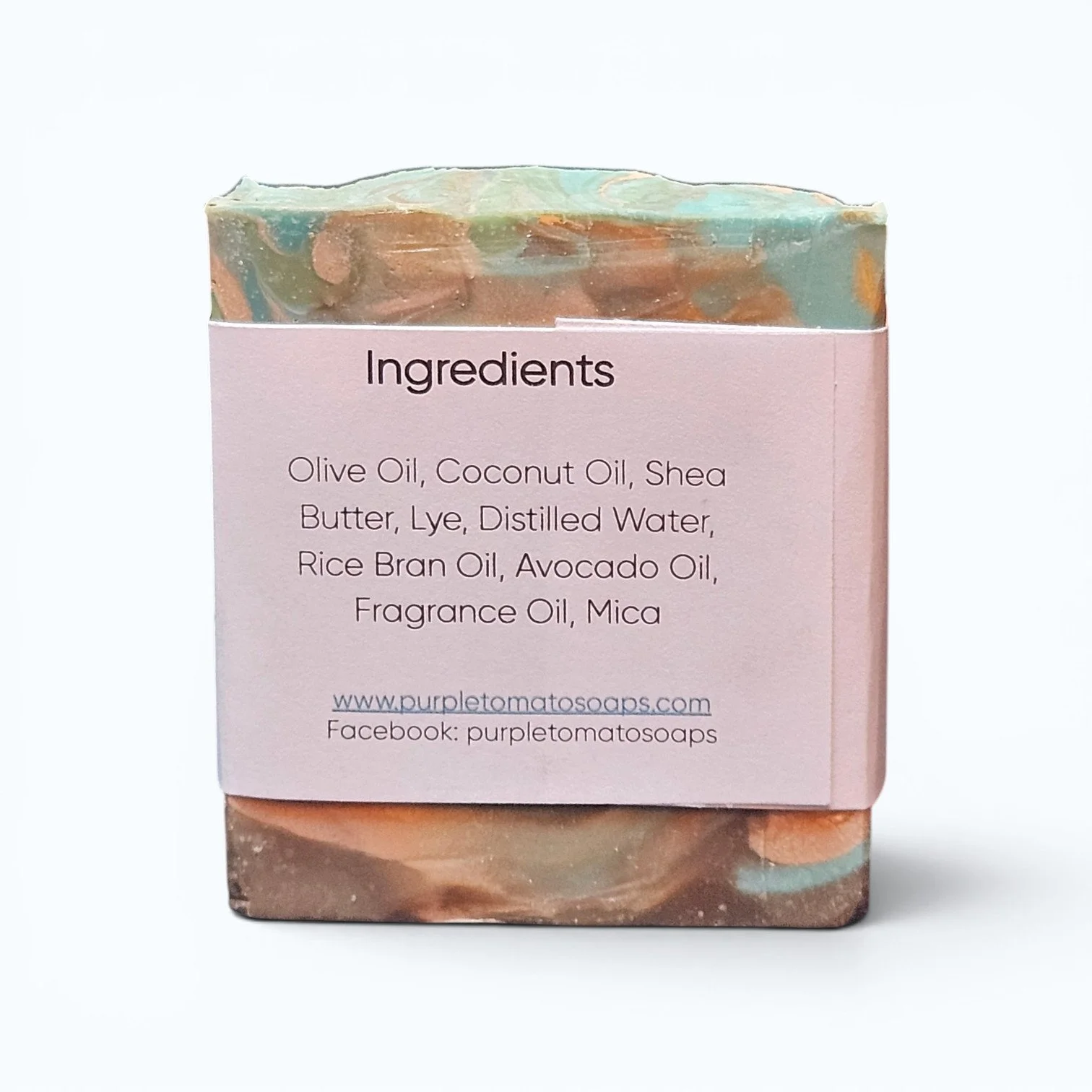 Back label showing ingredients for patchouli cedarwood handmade soap bar