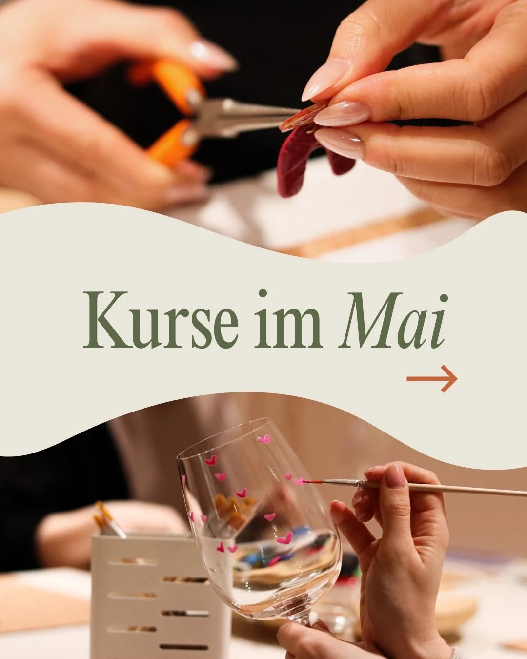 Buche jetzt deinen Kurs im Mai! 🧡 in unserer Bio findest du den Link zu unserer Website, dort kannst du alle Kurse buchen! 🫶🏼 wir freuen uns auf euch! #kreativkurs #hamburg