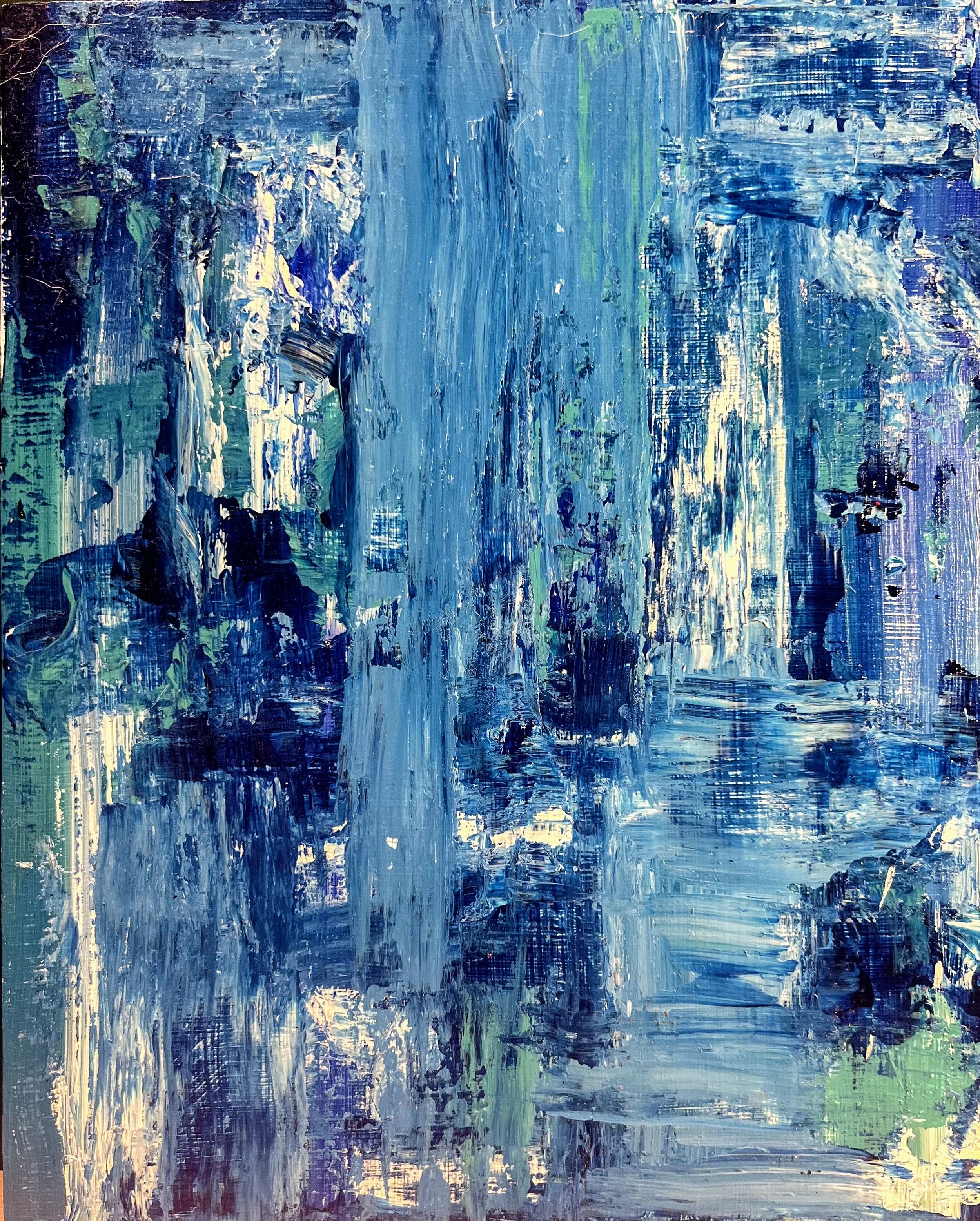 Various blues and white streaks with some cross-hatching