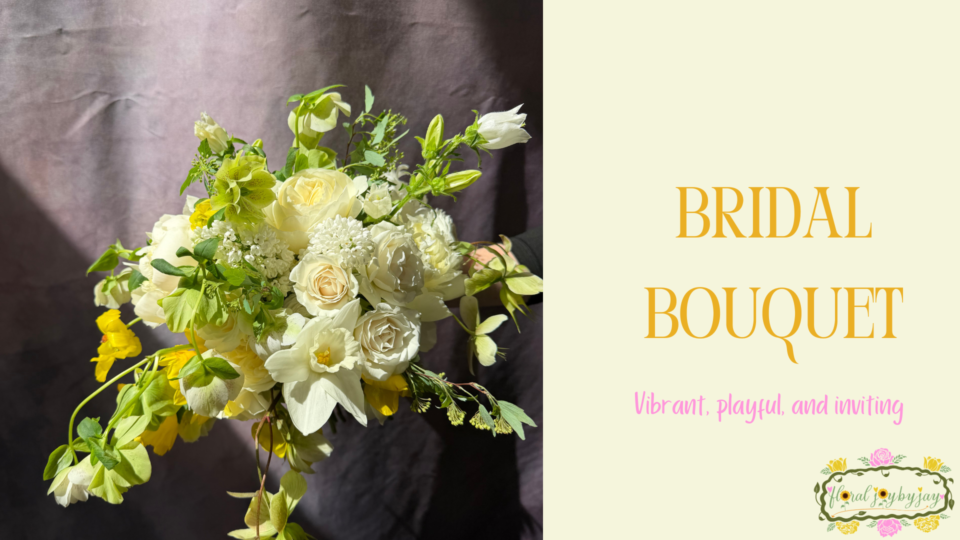 vibrant, playful, and inviting bridal bouquet 