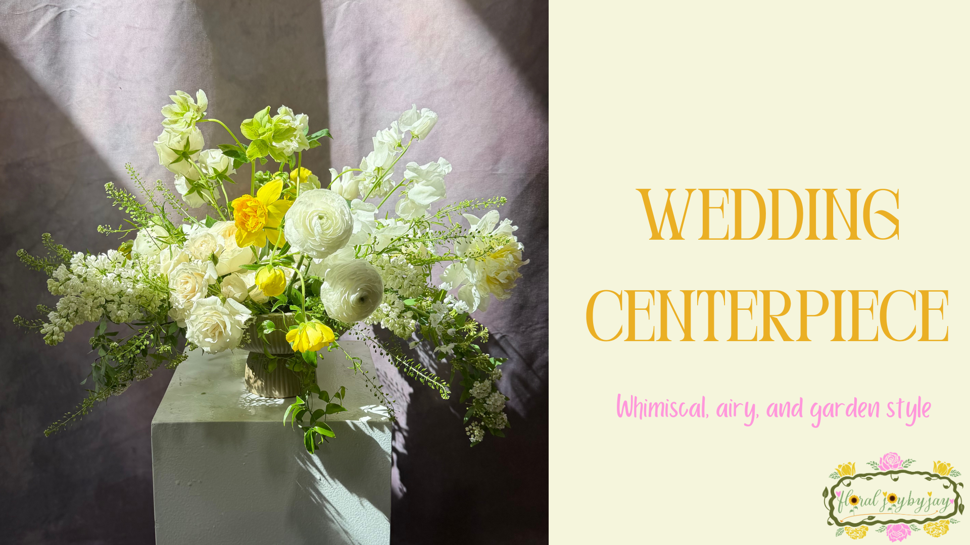 whimsical, airy, and garden style wedding centerpiece