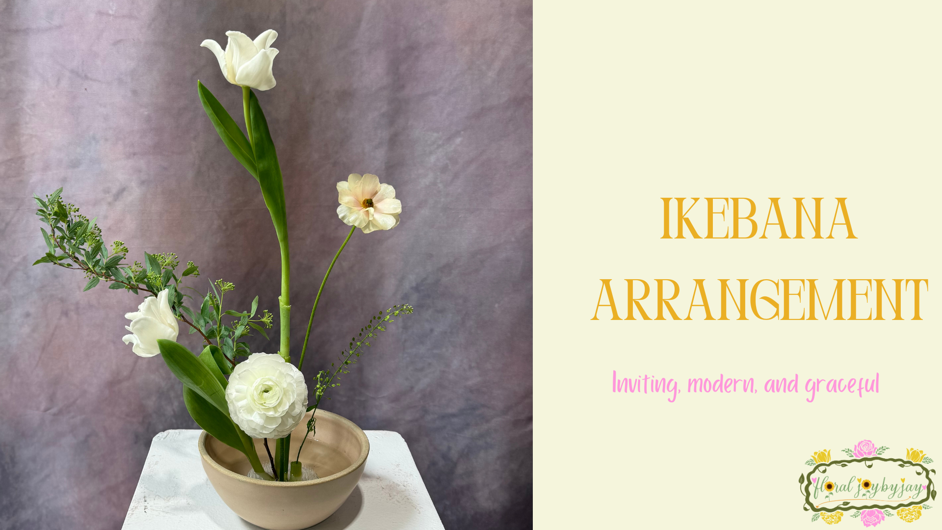 inviting, modern, and graceful ikebana arrangement