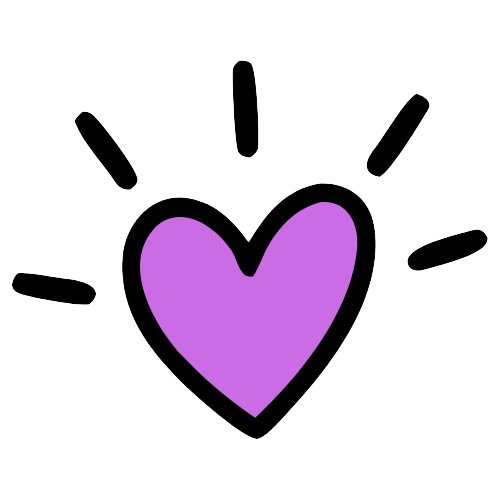 A purple heart with black outline and abstract black lines around it