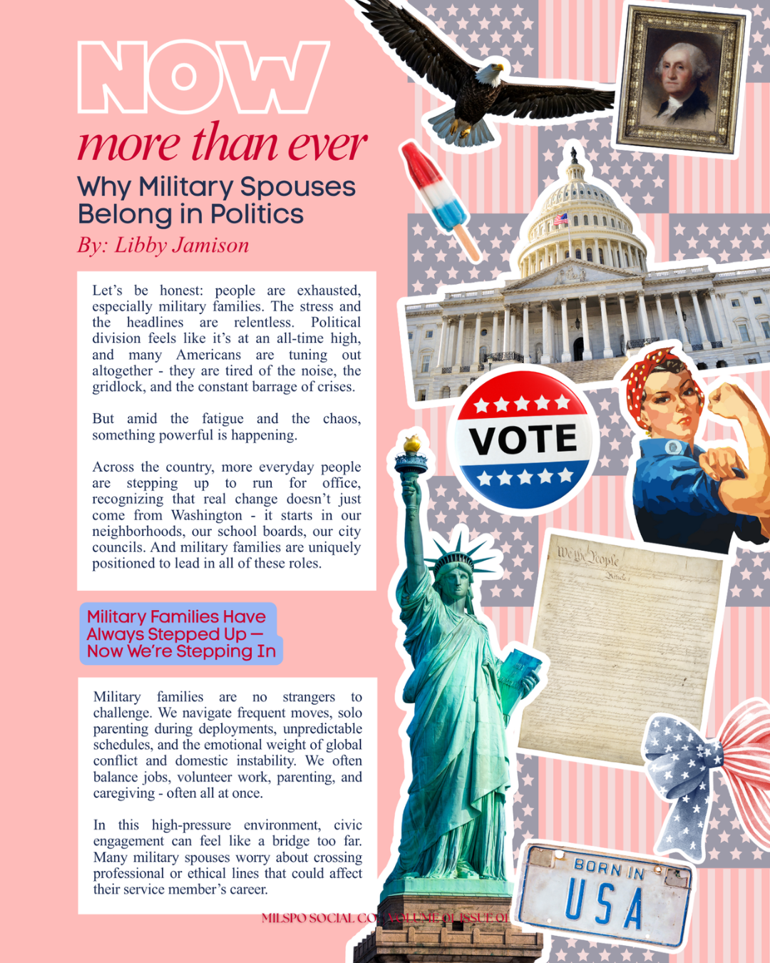 A Page of MILSPO Social Co. Magazine All About Military Spouses getting involved with Politics.