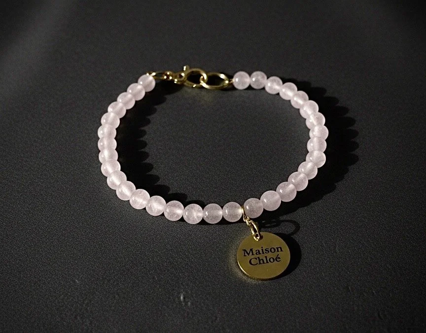 Edelstein-Hundekette Rose (echter Rosenquarz)