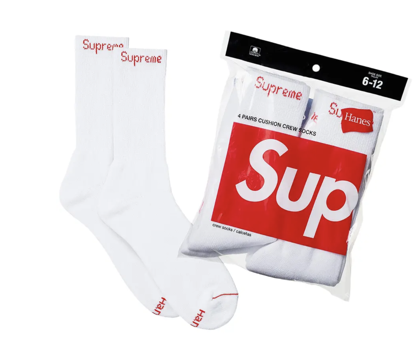 Supreme x Hanes Crew Socks (4 Pack) 'White'