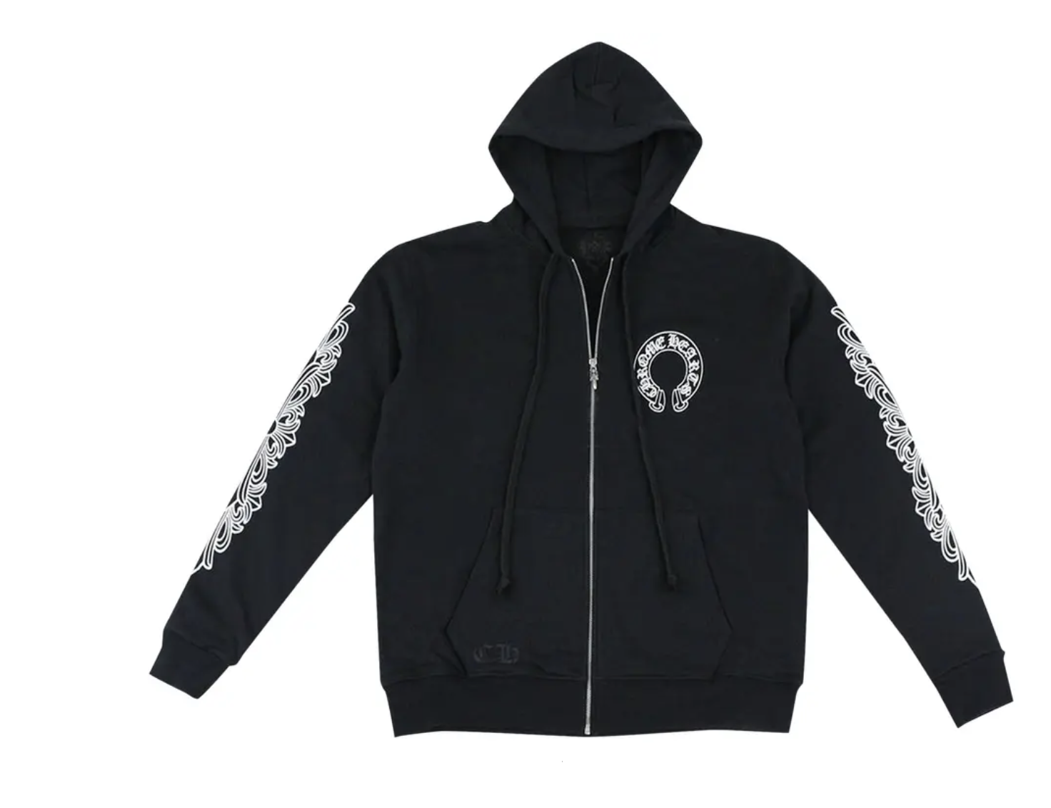 Chrome Hearts Horseshoe Floral Cross-Sleeve Zip Up Hoodie 'Black/White'