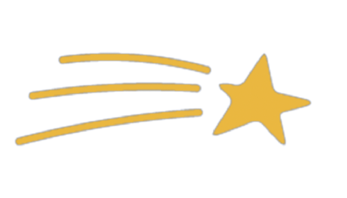 A yellow shooting star with trailing lines on a dark background.
