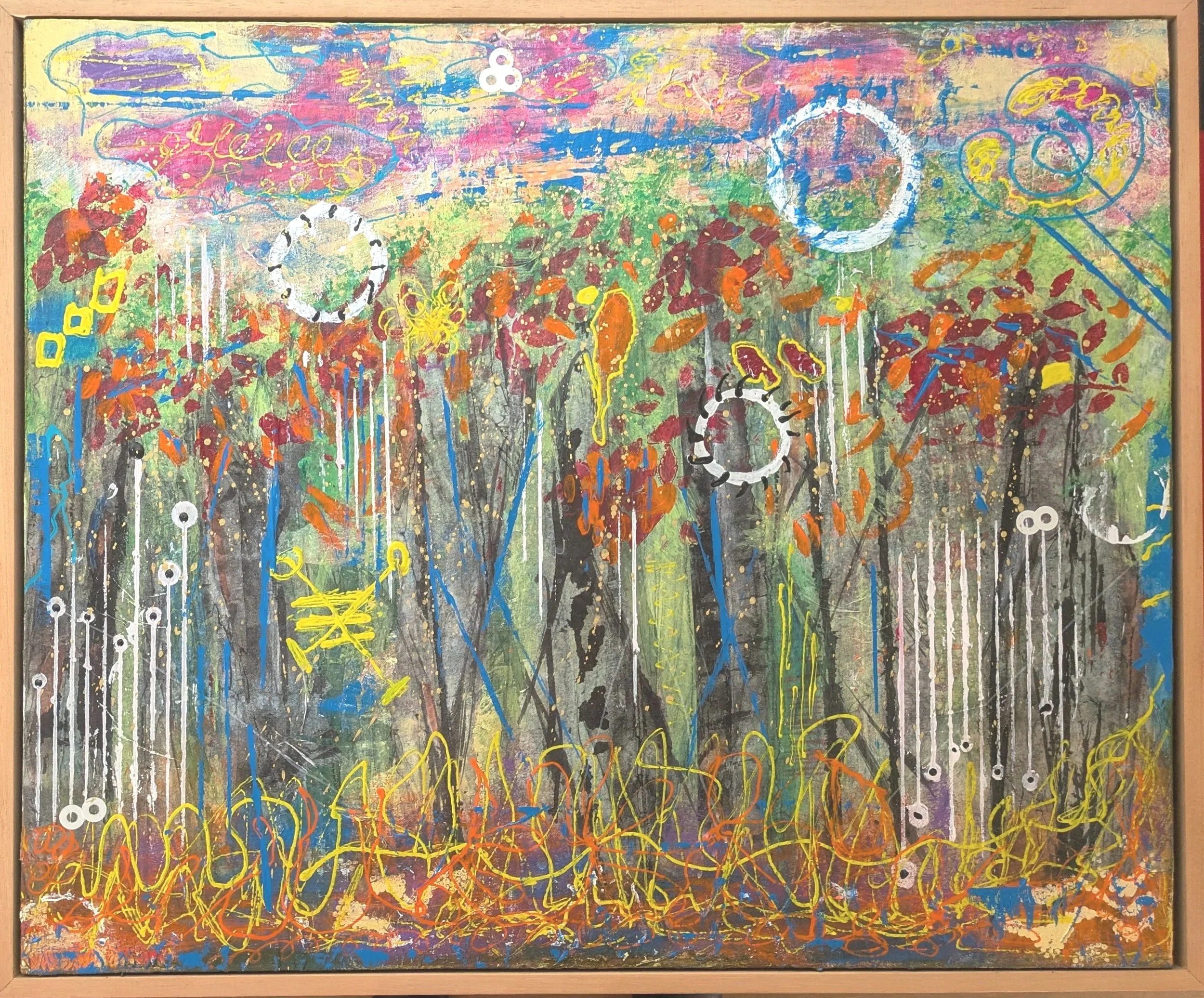 WHERE THE LEAVES MEET THE SKY
Acrylic on Canvas in a floating frame
60 x 50 cm                                     $