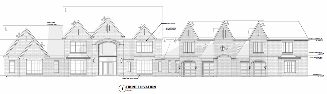 Front elevation view of home construction plans