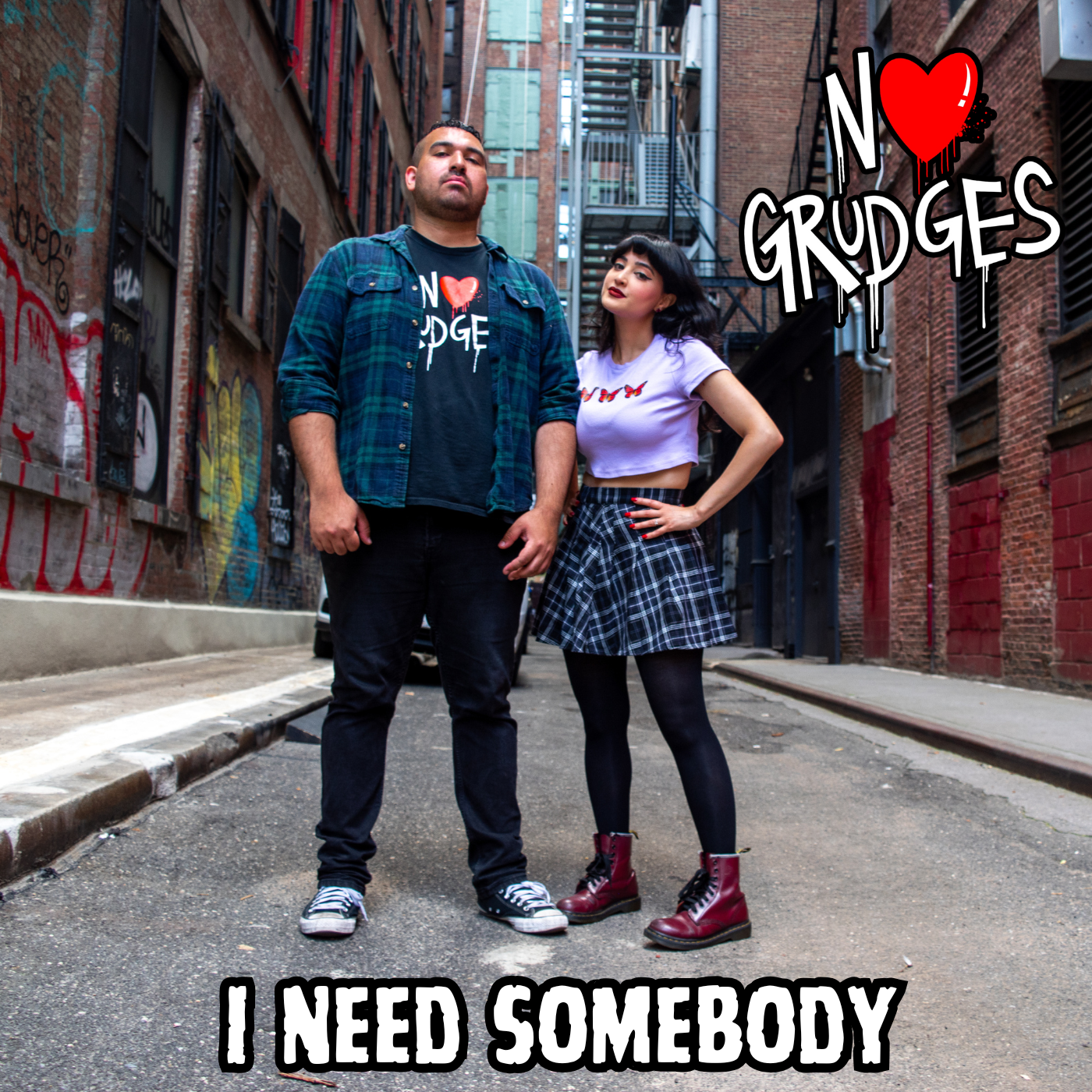 No Grudges singer Crystalla Gonzalez and guitarist Gabriel Castellar. Single cover art for I Need Somebody