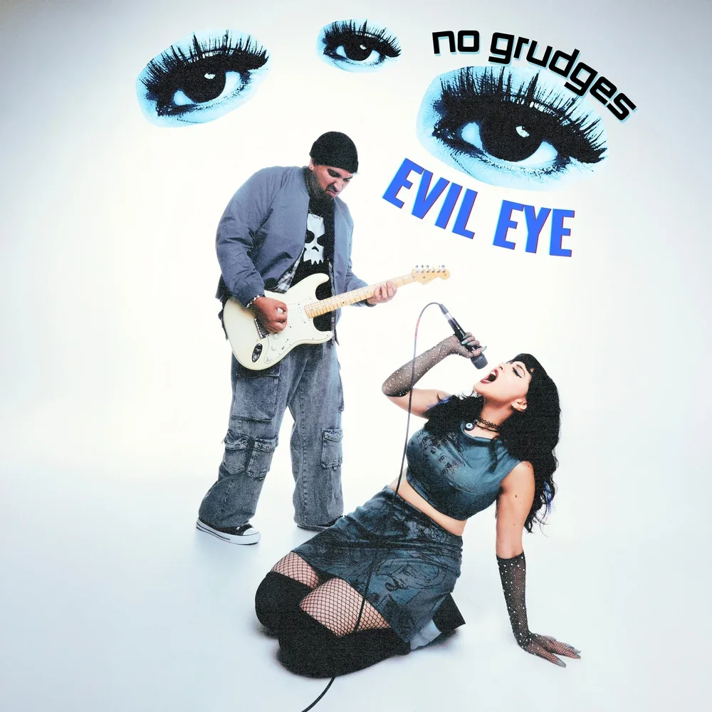 No Grudges singer Crystalla Gonzalez and guitarist Gabriel Castellar. Single cover art for Evil Eye.