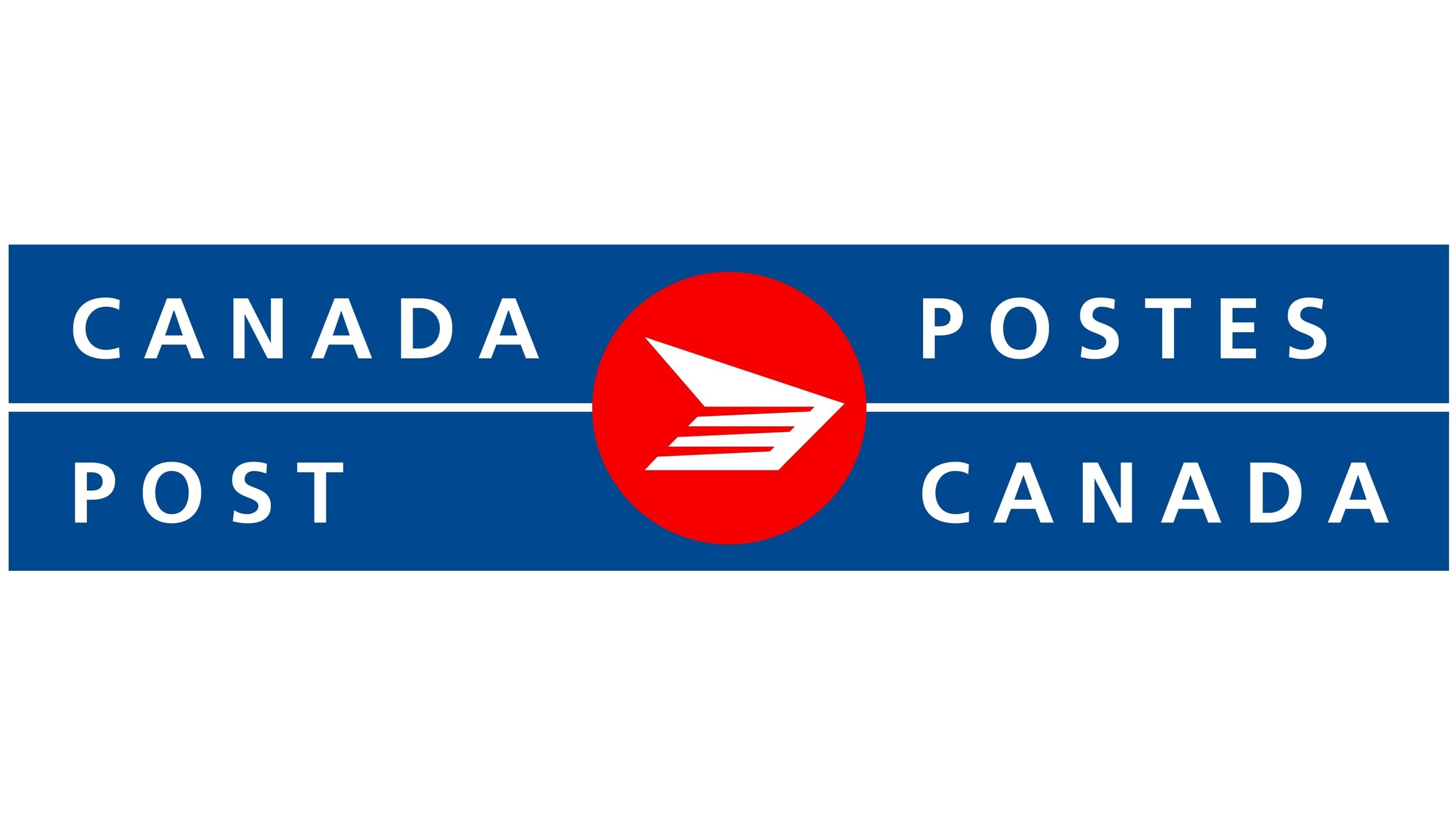 Canada Post logo with a blue background, white text, and a red circle with a white stylized bird in the center.
