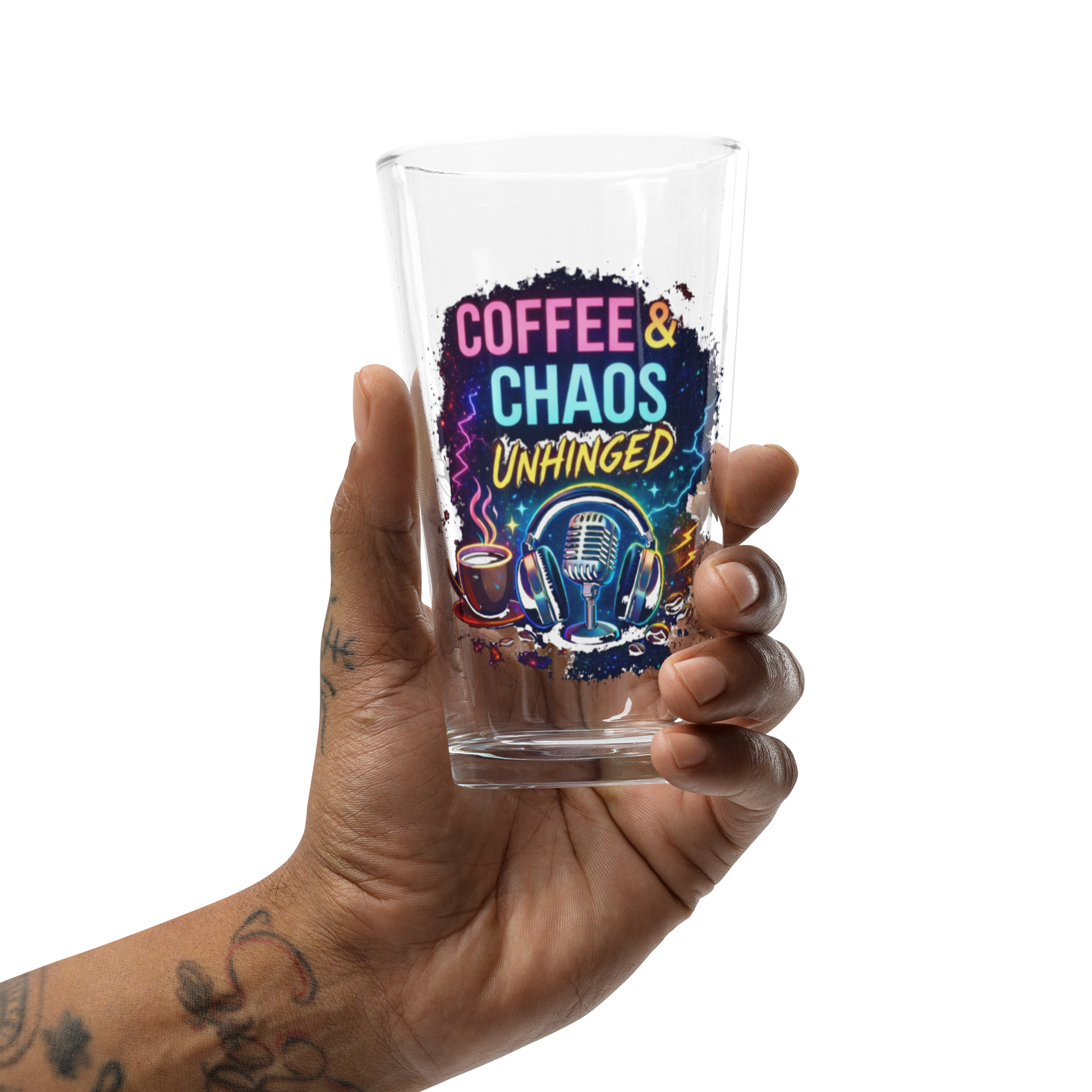 Coffee & Chaos Unhinged-Shaker pint glass