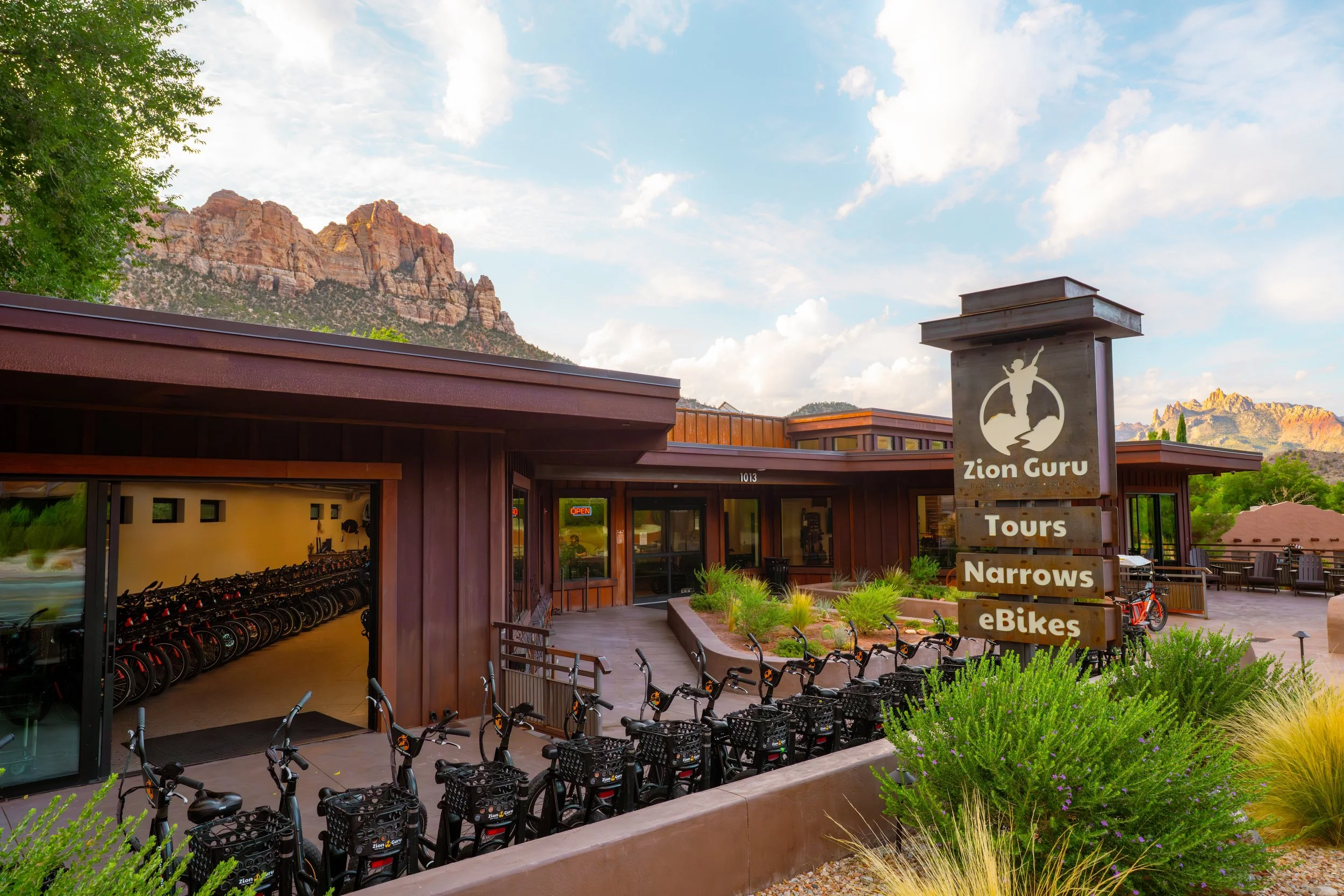 Zion Guru adventure center in Springdale, Utah offering e-bike rentals, Narrows gear, and tours near Zion National Park